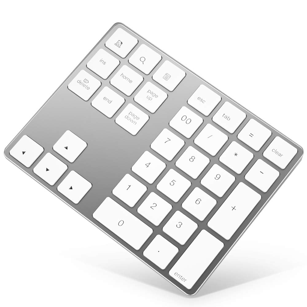 Horime Bluetooth Number Pad, Rechargeable Wireless Numeric Keypad Slim 34 Keys Aluminum Number Keypad External Data Entry Compat